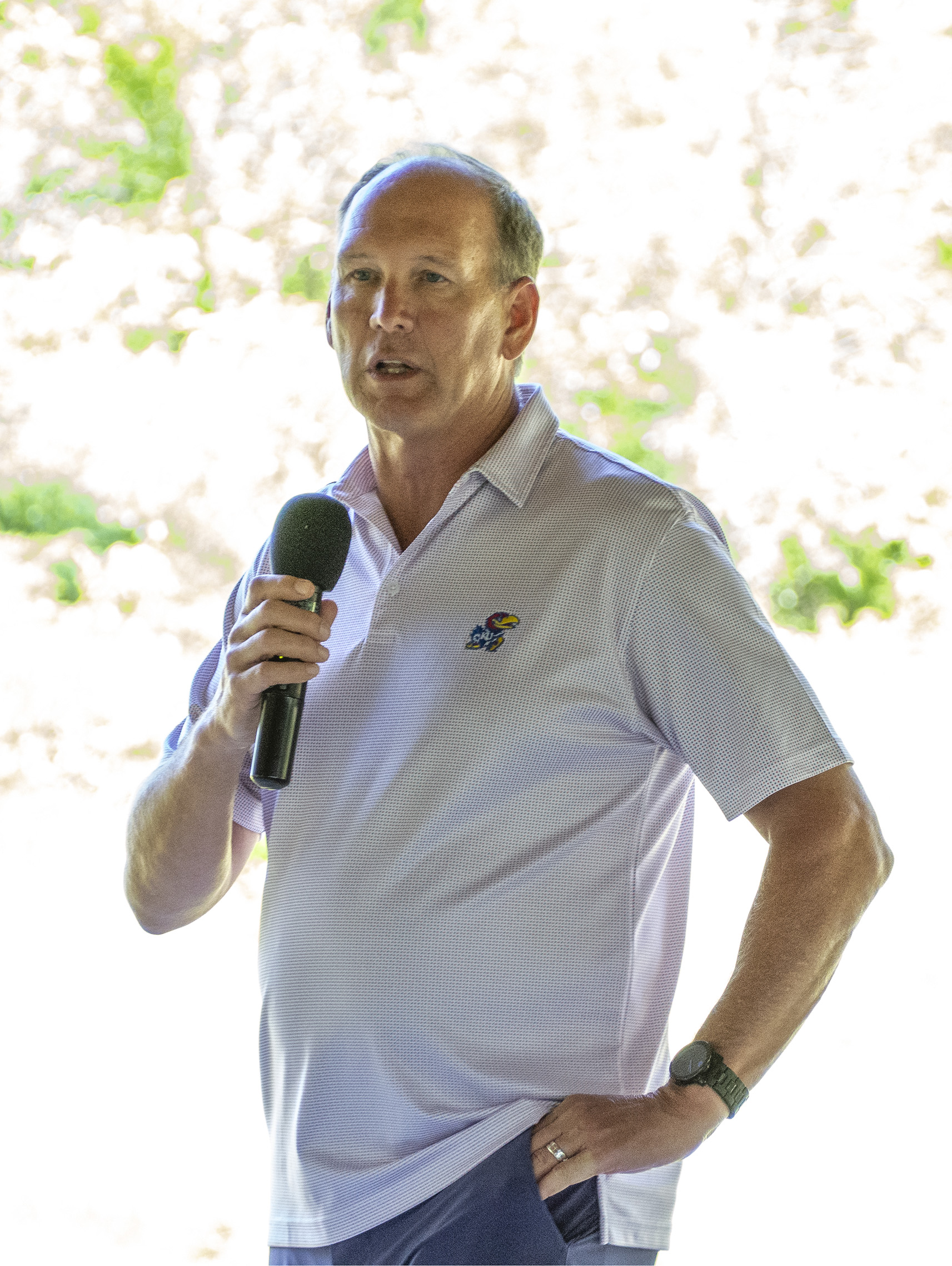 ""Audio-Reader Golf Classic Chair and KU Head Football Coach, Lance Leipold speaking during the golf lunch