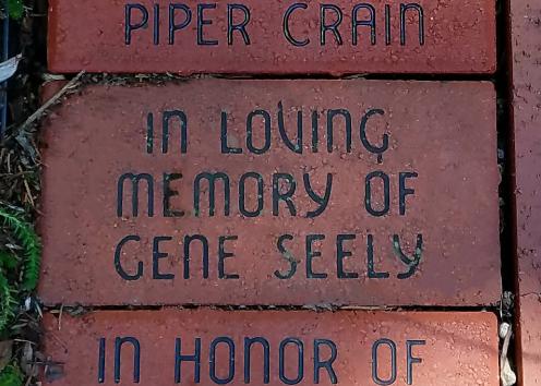 three brick closeups in honor of Piper Crain, Gene Seely, and Arline Seely-Bensch