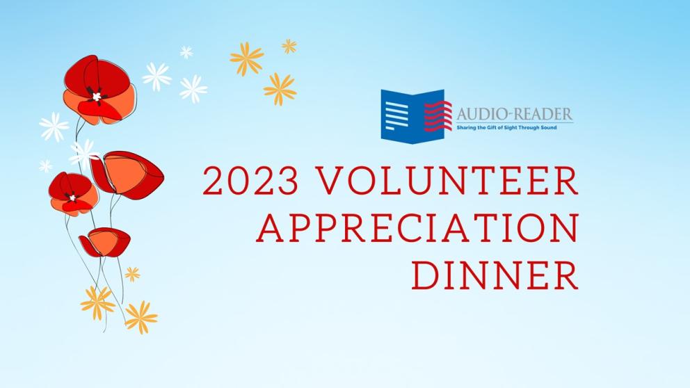 clip art of poppy flowers on a blue background with the words 2023 volunteer appreciation dinner in the foreground